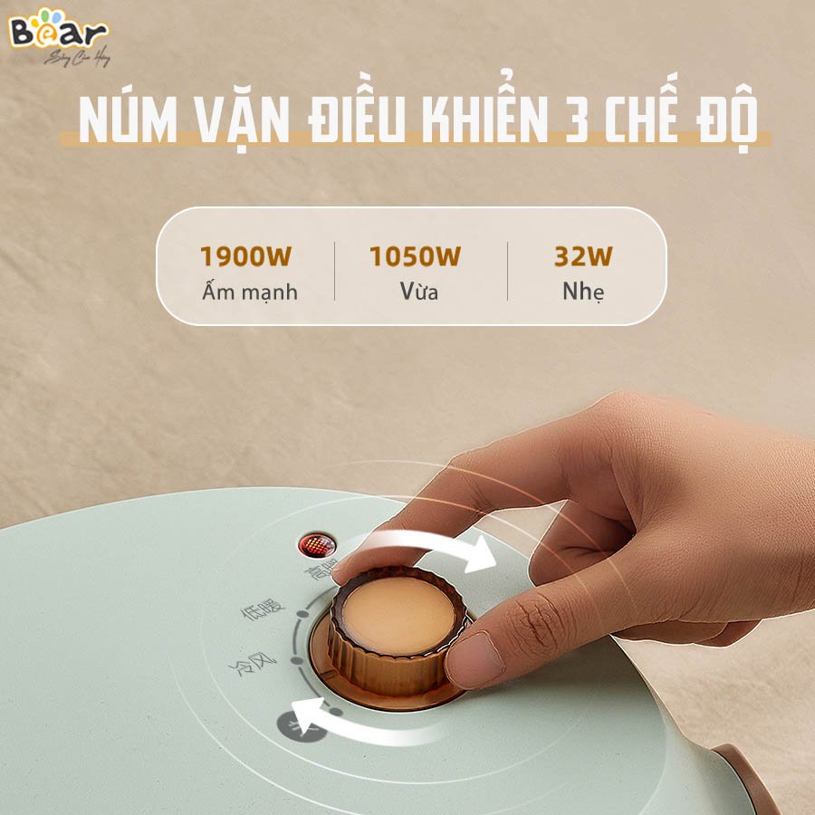 Máy Sưởi Gốm Bear Quạt Sưởi Ấm Phòng Tắm, Phòng Ngủ, Gốm Ceramic Không Gây Khô Da - Bảo Hành 12 Tháng - DNQ-A19B1
