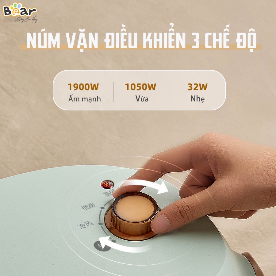 Máy Sưởi Gốm Bear Quạt Sưởi Ấm Phòng Tắm, Phòng Ngủ, Gốm Ceramic Không Gây Khô Da - Bảo Hành 12 Tháng - DNQ-A19B1
