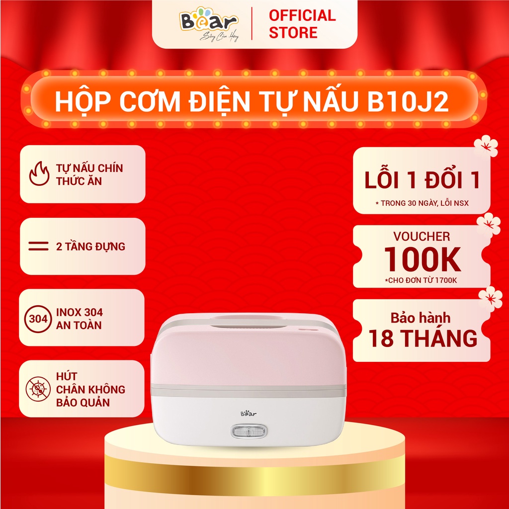 Hộp Cơm Cắm Điện Bear Giữ Nhiệt, Hâm Nóng và Tự Nấu Chín Tiện Lợi, An Toàn - DFH-B10J2