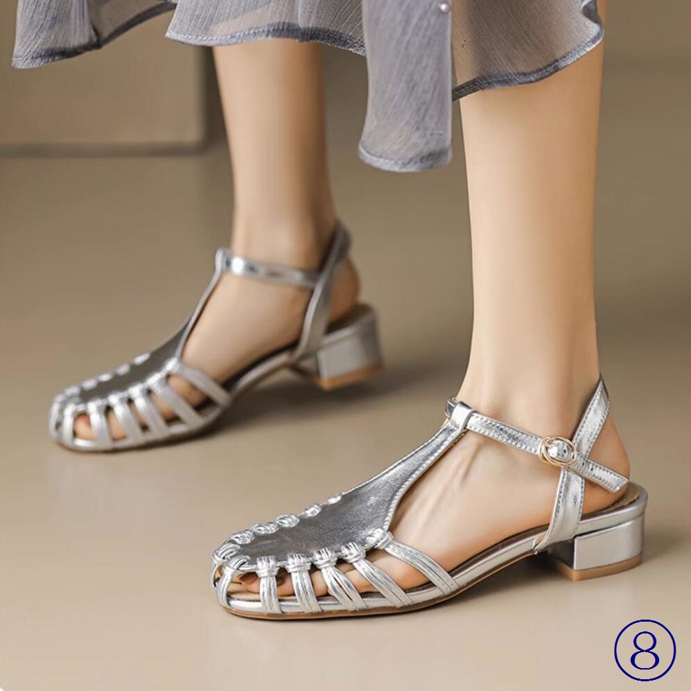Giày Sandal Bít Mũi Thoáng Khí Thiết Kế Khóa Cài Thanh Lịch Che Ngón Chân Mùa Hè Cho Nữ