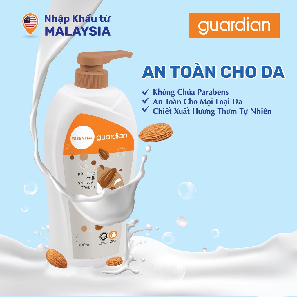 Sữa Tắm Dạng Kem Dưỡng Ẩm Guardian Essential Almond Milk Moisturising Shower Cream Sữa Hạnh Nhân 1000ml