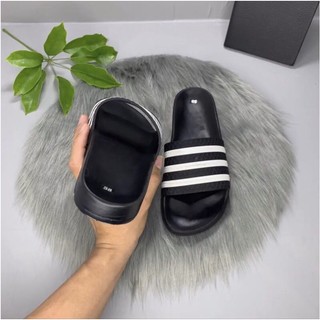 Dép quai ngang nam ba sọc đen trắng,thời trang đế 3cm chống trơn