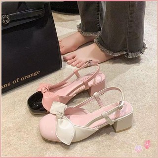 Giày Sandal Đế Dày Đính Nơ Phong Cách retro Pháp