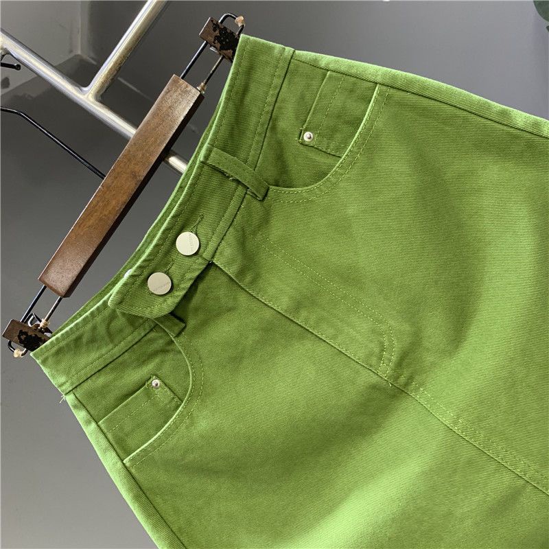 Jiashucheng Chân Váy Chữ a Lưng Cao Màu Xanh Lá Phong Cách Hàn Quốc Thời Trang Xuân Hè Xinh Xắn Cho Nữ