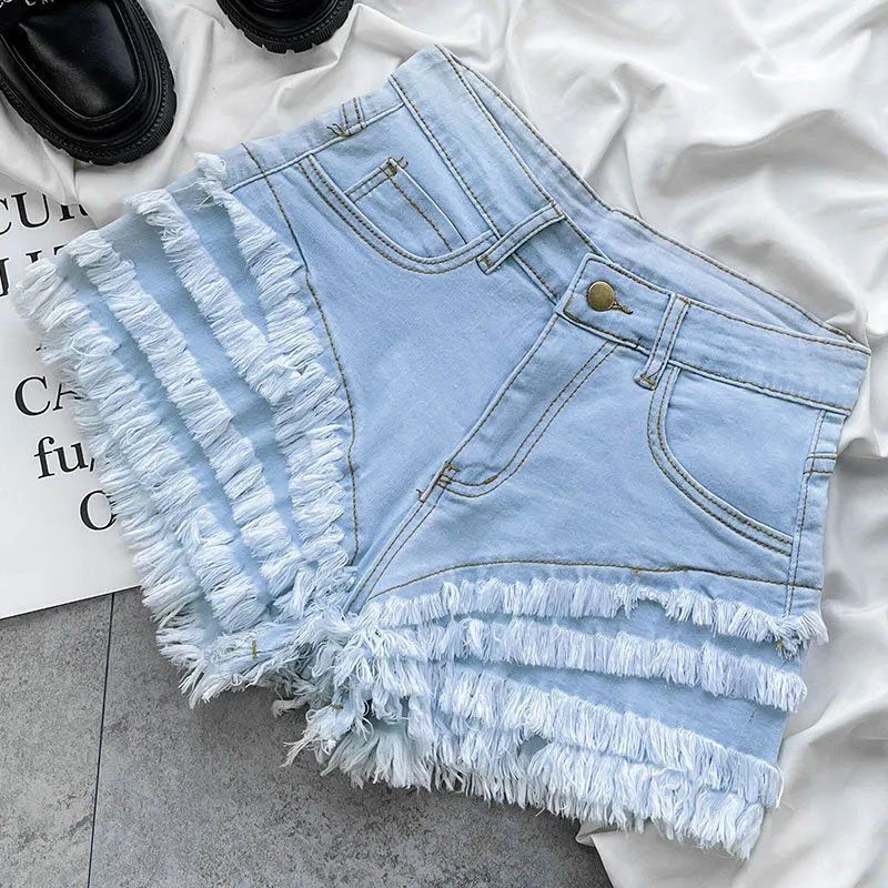 Jiashucheng Quần short denim Lưng Cao Dáng Chữ a Thời Trang Mùa Hè Mới Cho Nữ