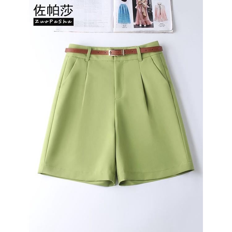 Jiashucheng Quần Short Lưng Cao Dáng Ôm Thời Trang Mùa Hè Màu Xanh Lá Bơ Phong Cách Mới Cho Nữ