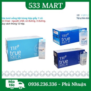 Thùng 12 hộp Sữa Tươi TH True Milk nguyên chất/ ít đường/ có đường 1 Lít