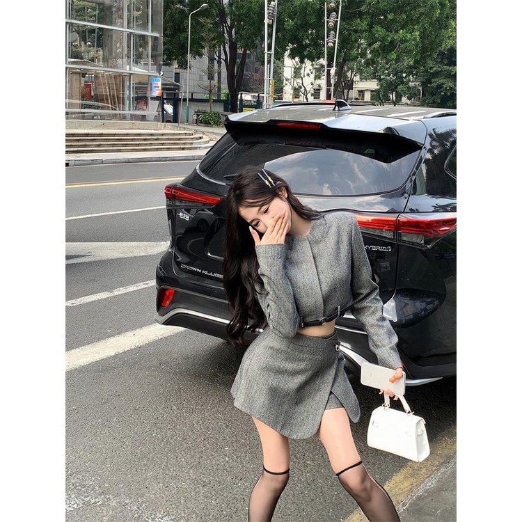 Bộ Áo Sơ Mi Tay Dài + Chân Váy Ngắn Phong Cách retro Thời Trang Quyến Rũ Cho Nữ