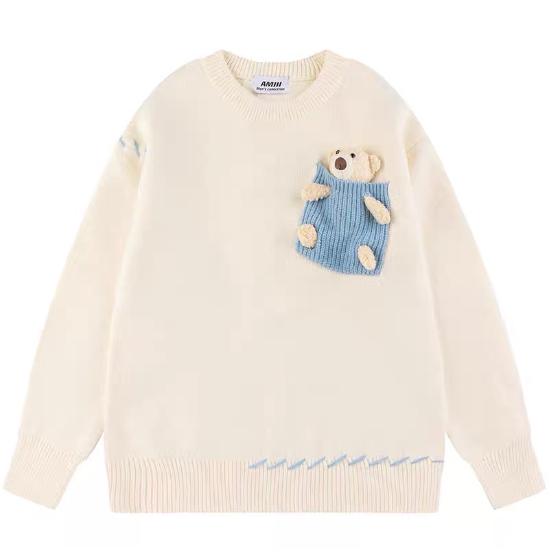 ✿мᴇι✿ Áo len túi gấu bông nhỏ áo đôi áo cặp Haul FALL23012