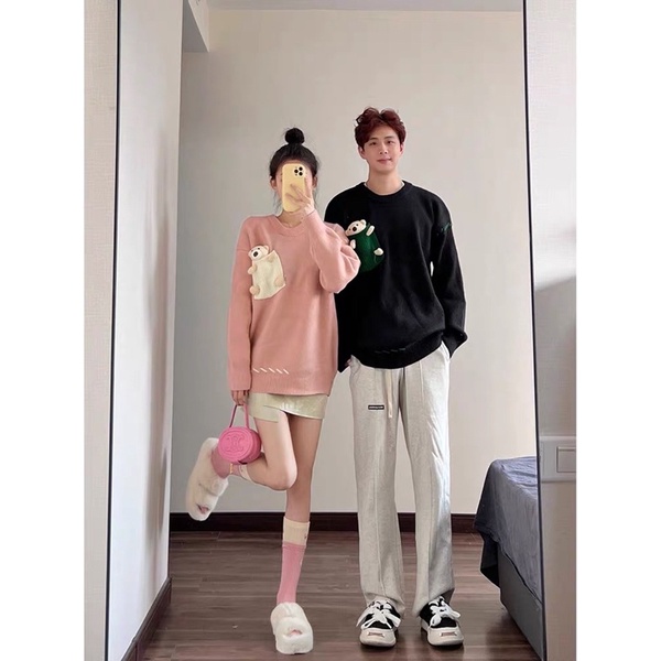 ✿мᴇι✿ Áo len túi gấu bông nhỏ áo đôi áo cặp Haul FALL23012