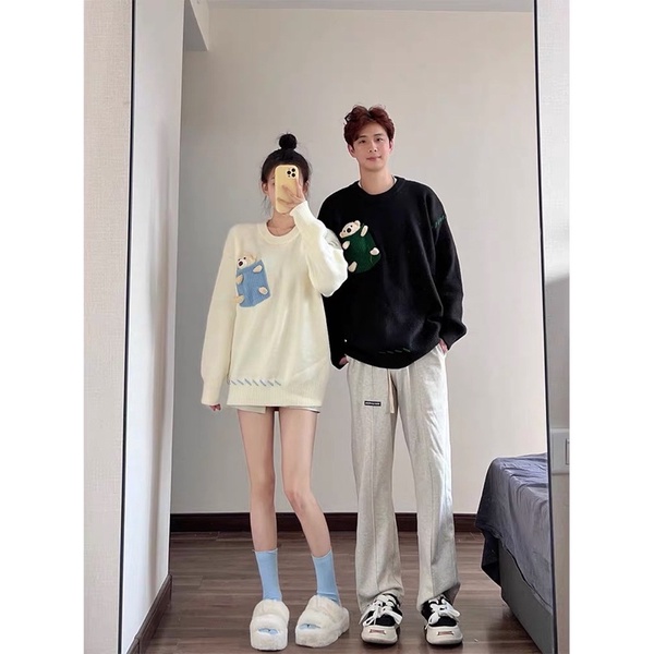 ✿мᴇι✿ Áo len túi gấu bông nhỏ áo đôi áo cặp Haul FALL23012