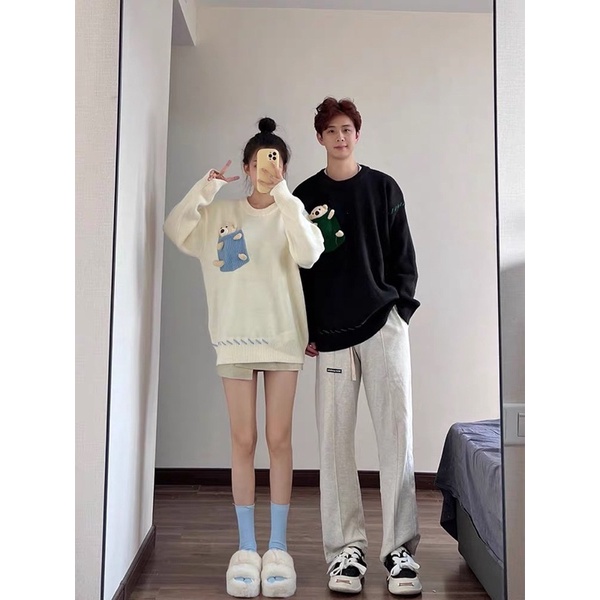 ✿мᴇι✿ Áo len túi gấu bông nhỏ áo đôi áo cặp Haul FALL23012