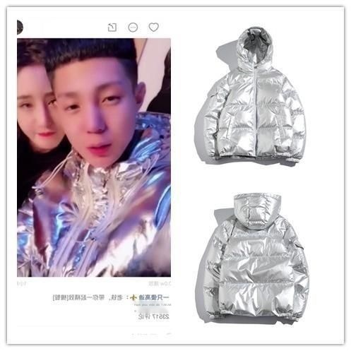 Áo Khoác Phao Dày Dặn Có Đệm Màu Bạc Sáng Bóng  Kích Thước Lớn Phong Cách Kungishou godi Mùa Đông Có Mũ Trùm Đầu Cho Nam