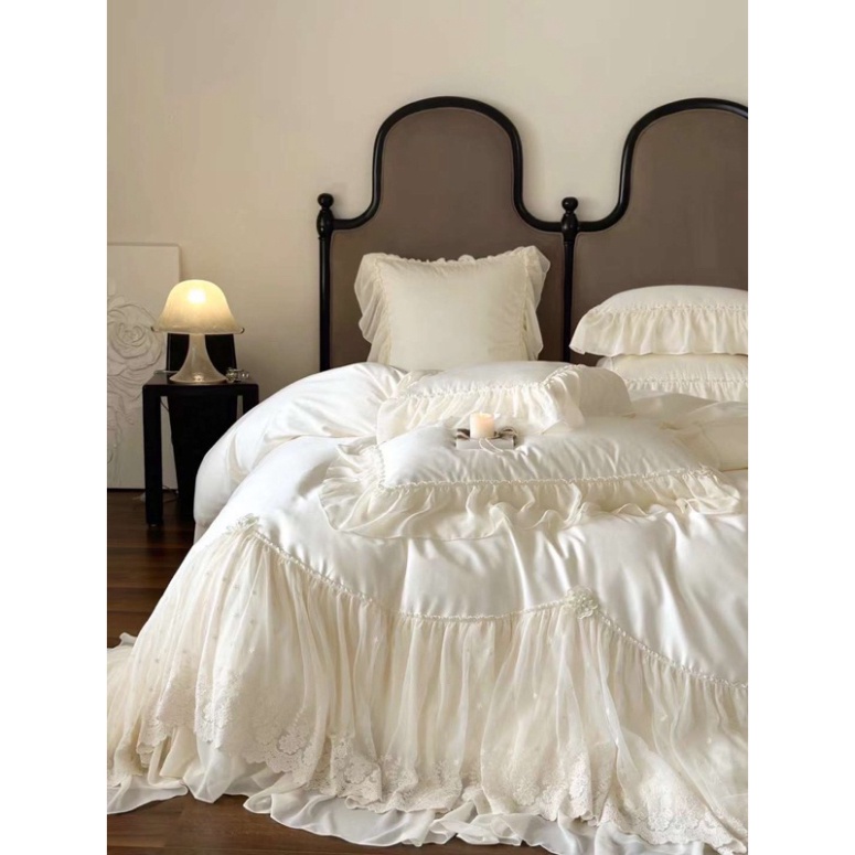 Bộ chăn ga gối Lụa thêu ren công chúa set 4 món ko .