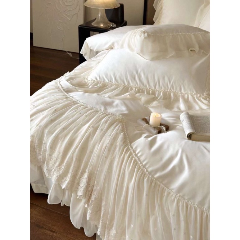 Bộ chăn ga gối Lụa thêu ren công chúa set 4 món ko .