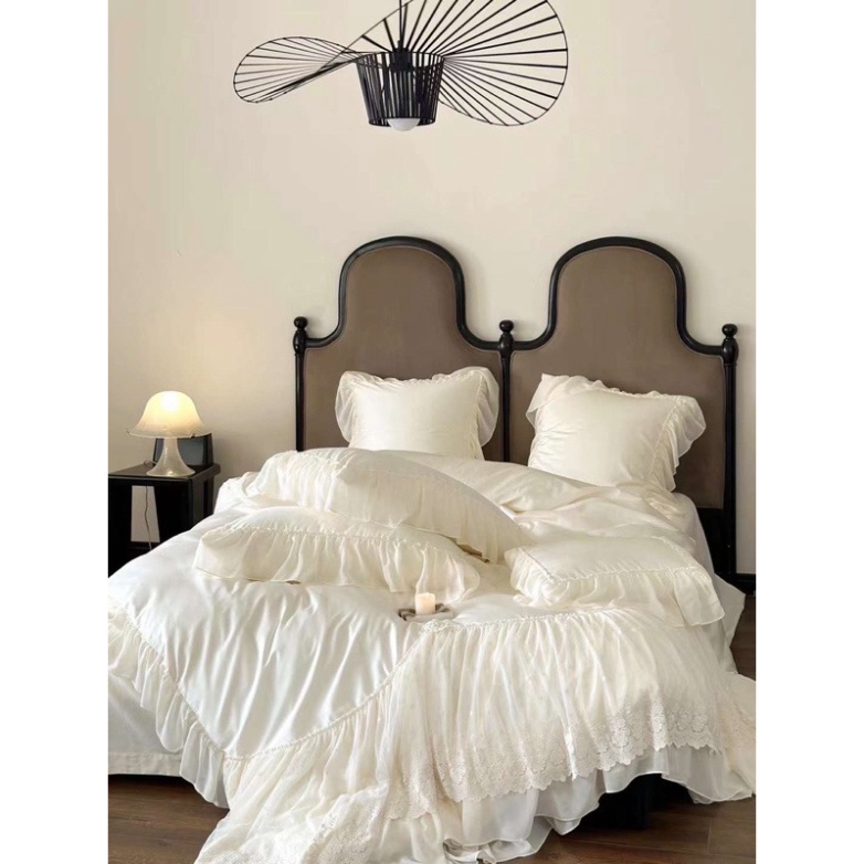 Bộ chăn ga gối Lụa thêu ren công chúa set 4 món ko .