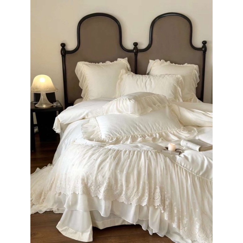 Bộ chăn ga gối Lụa thêu ren công chúa set 4 món ko .