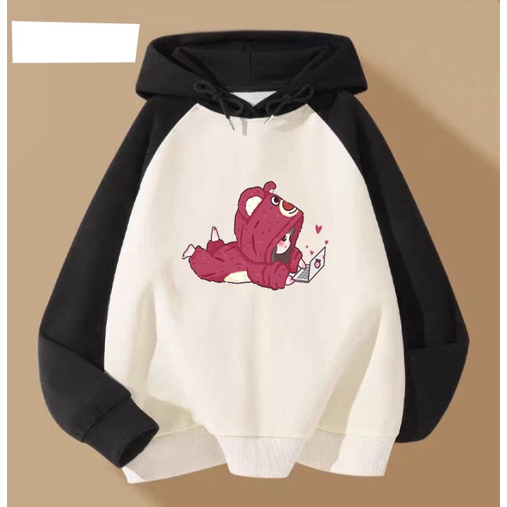 Áo hoodie bé gấu dâu cho bé gái phom rộng chất nỉ size từ 9 đến 65kg