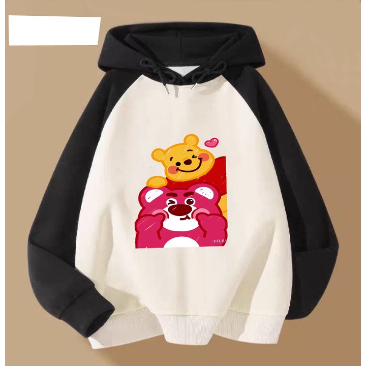 Áo hoodie gấu dâu gâu vàng cho bé gái phom rộng chất nỉ size từ 9 đến 65kg
