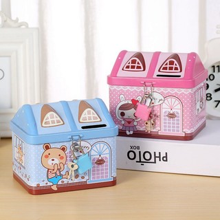 Két Sắt Đựng Tiền Mini Hình Ngôi Nhà🍀FREESHIP🍀Ống Tiết Kiệm Tiền Cho Trẻ Em (Xanh/Hồng)