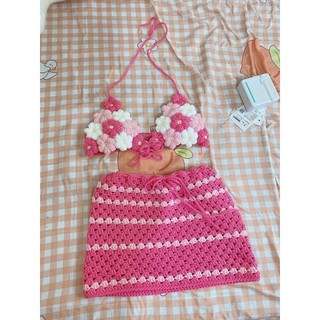 set bikini hoa handmade, set bikini len móc siêu xinh (ảnh thật kèm feedback)