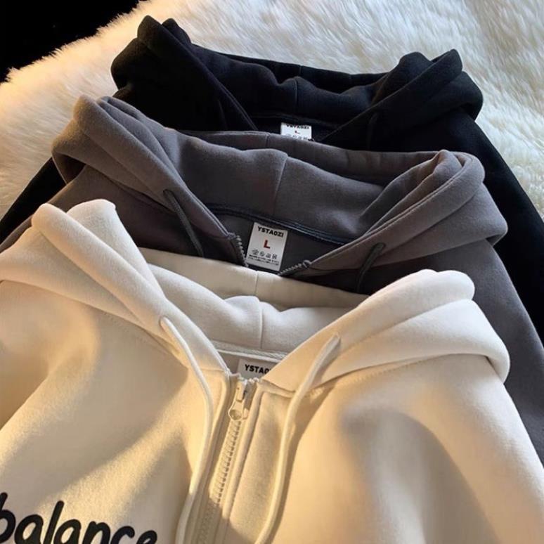 Áo Khoác Nỉ Form Rộng Có Khoá Kéo Nam Nữ Tay Bồng in dòng chữ Balance336 ơi mũ 2 lớp HDUNISEX
