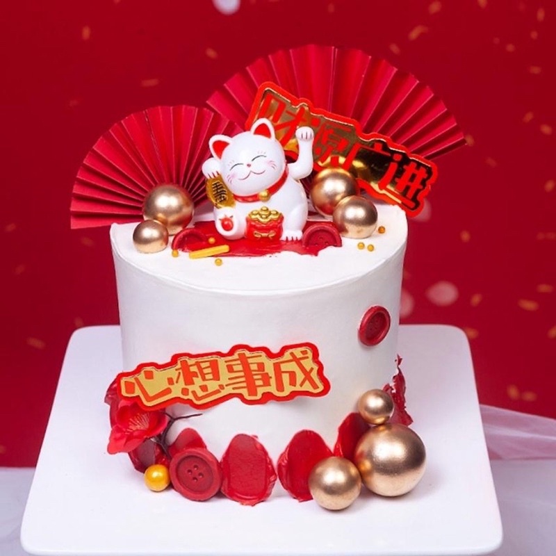 Mèo Thần Tài Vẫy Tay,Ông Thần Tài Vàng May Mắn Trang Trí Bánh Kem, tháp oản, tháp bia..
