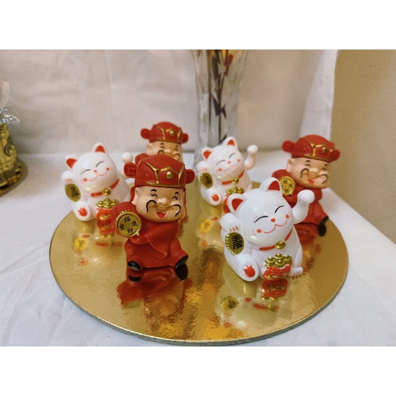 Mèo Thần Tài Vẫy Tay,Ông Thần Tài Vàng May Mắn Trang Trí Bánh Kem, tháp oản, tháp bia..
