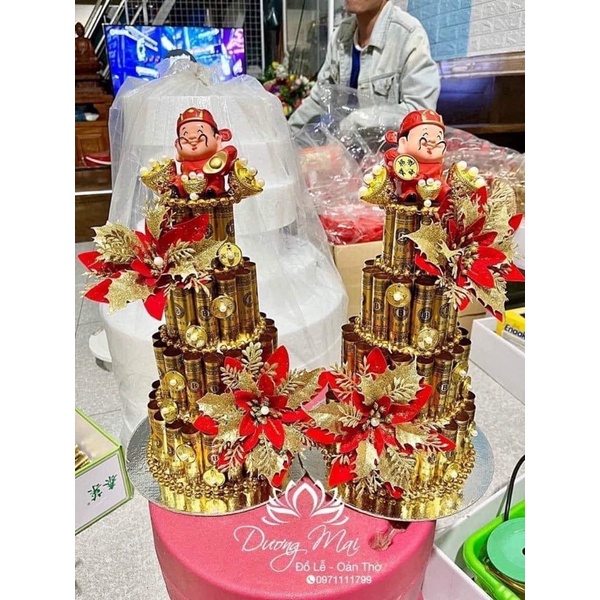 Mèo Thần Tài Vẫy Tay,Ông Thần Tài Vàng May Mắn Trang Trí Bánh Kem, tháp oản, tháp bia..