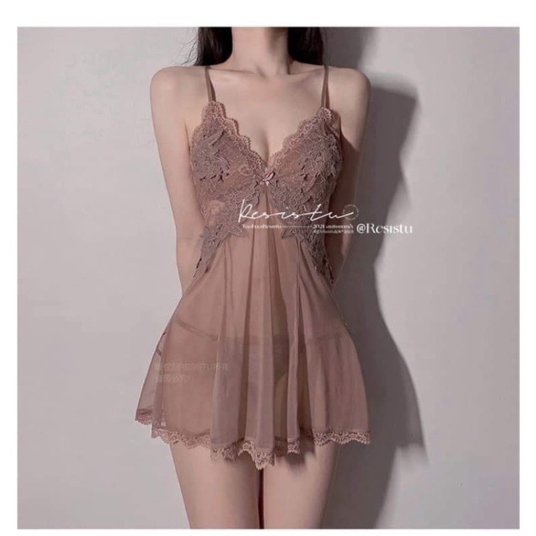 SP143 Đồ ngủ sexy váy tiểu thư bó xuyên thấu gợi cảm kèm quần chip quyến rũ CÓ CHE TÊN .