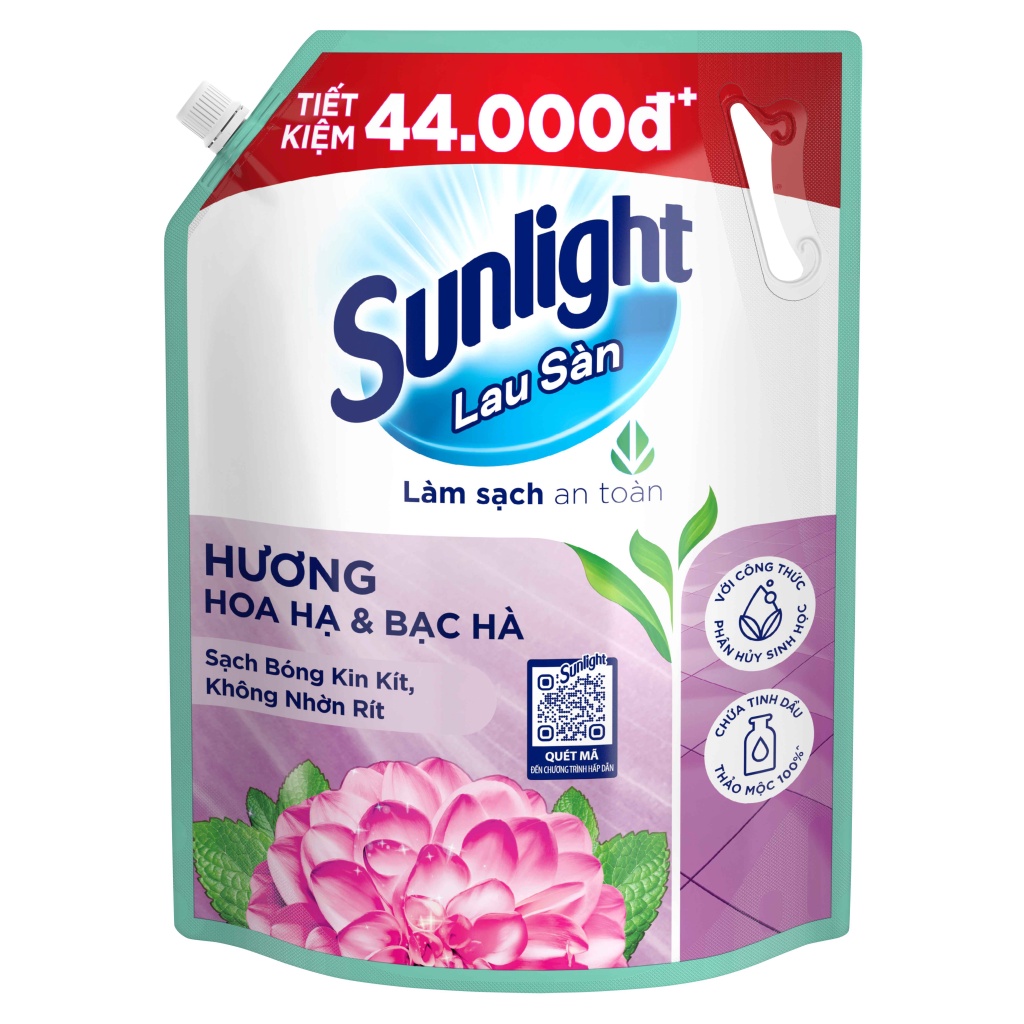 Nước lau sàn Sunlight Hoa Hạ & Bạc Hà Túi 3.6kg | Tinh dầu Thảo mộc 100% | Hương thơm tươi mát