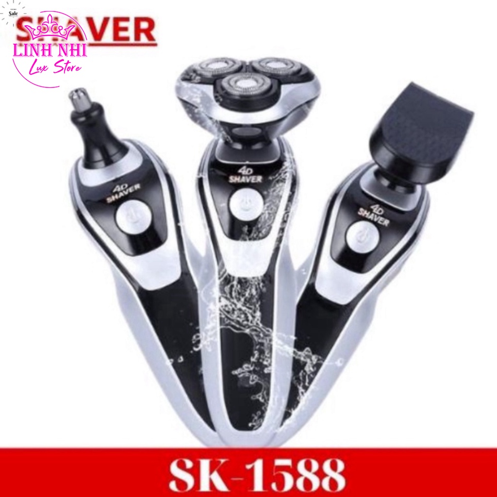 Máy cạo râu SK1588 3 in 1 thông minh, chống nước cao cấp - Cạo sạch râu, lông mũi, lông chân - Linh Nhi Lux Store
