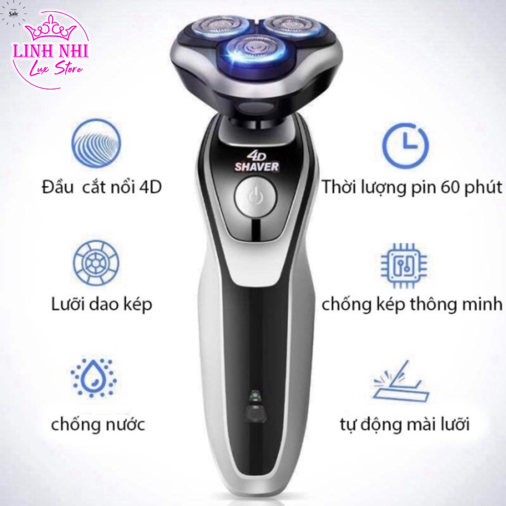 Máy cạo râu SK1588 3 in 1 thông minh, chống nước cao cấp - Cạo sạch râu, lông mũi, lông chân - Linh Nhi Lux Store