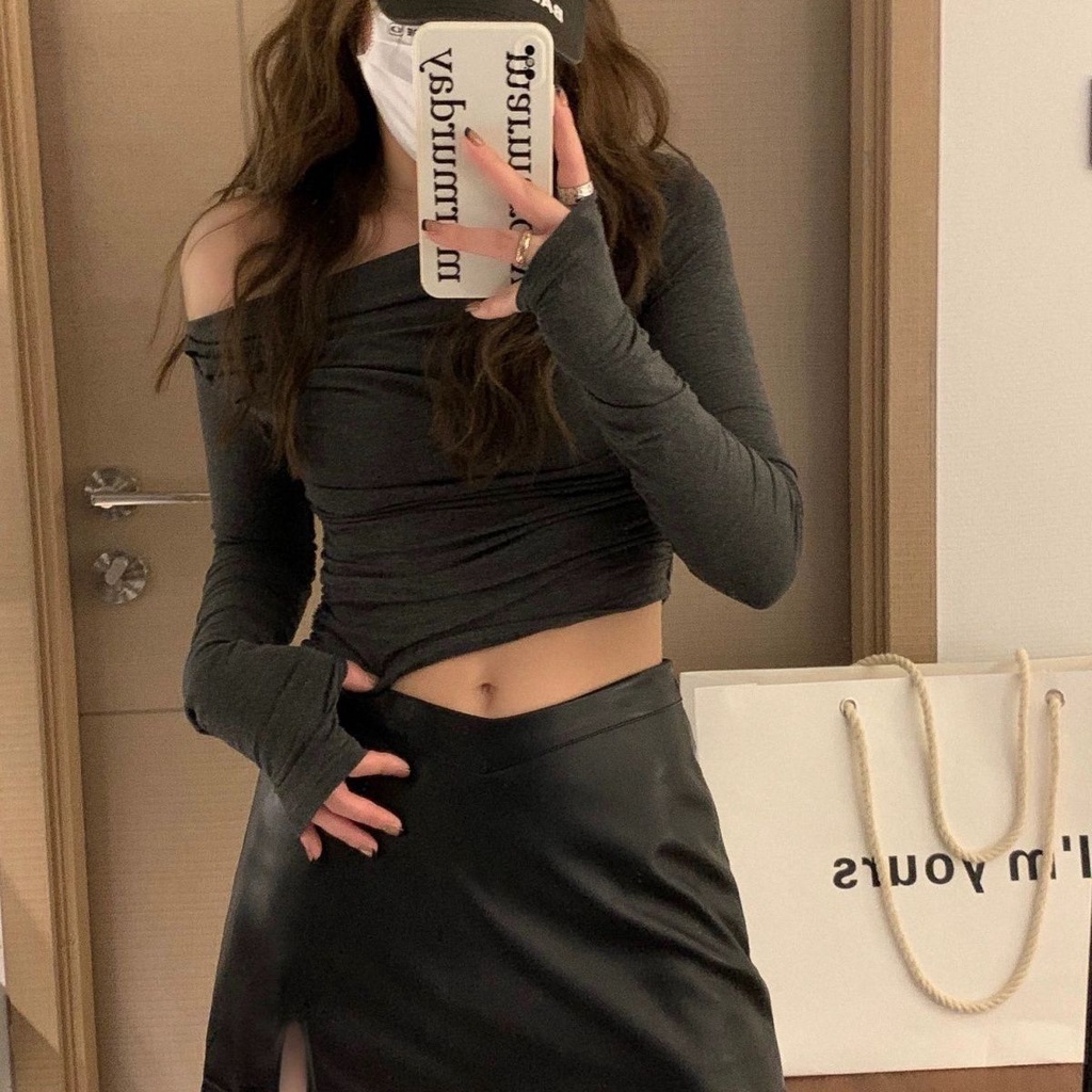 Jiashucheng Chân Váy Da pu Đen Dáng Chữ a Lưng Cao Xẻ Tà Thời Trang Mùa Hè Cho Nữ