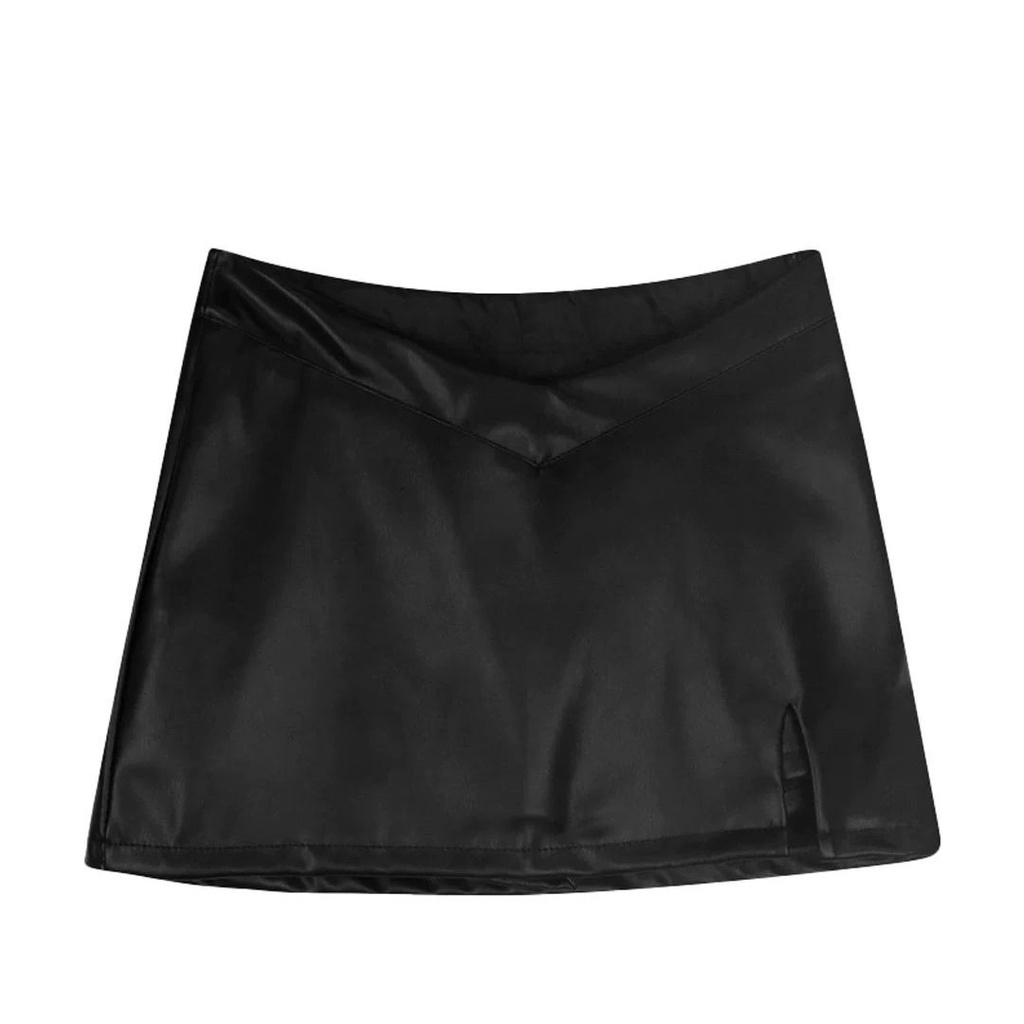 Jiashucheng Chân Váy Da pu Đen Dáng Chữ a Lưng Cao Xẻ Tà Thời Trang Mùa Hè Cho Nữ