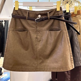  Jiashucheng Chân Váy Da pu Đen Dáng Chữ a Lưng Cao Thời Trang Thu Đông Cho Nữ 