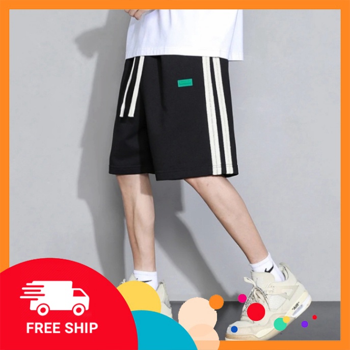 Quần short unisex nam nữ chất cotton tổ ong phối kẻ sọc hai bên, co giãn, mặc thoải mái