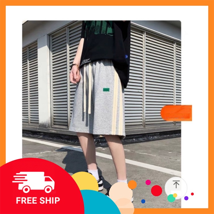 Quần short unisex nam nữ chất cotton tổ ong phối kẻ sọc hai bên, co giãn, mặc thoải mái