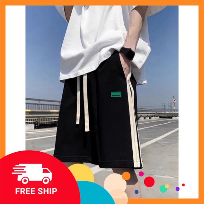 Quần short unisex nam nữ chất cotton tổ ong phối kẻ sọc hai bên, co giãn, mặc thoải mái