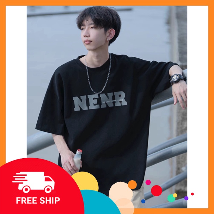 Áo thun tay lỡ form rộng chất cotton 100% co giãn, thoáng mát - Áo phông cộc tay in chữ NENR