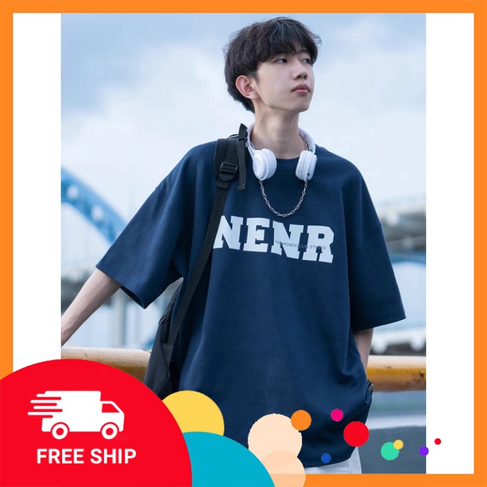 Áo thun tay lỡ form rộng chất cotton 100% co giãn, thoáng mát - Áo phông cộc tay in chữ NENR