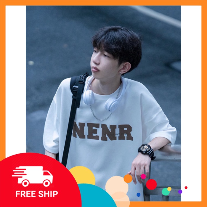 Áo thun tay lỡ form rộng chất cotton 100% co giãn, thoáng mát - Áo phông cộc tay in chữ NENR
