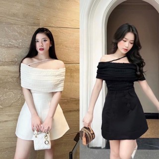 Video Ảnh Thật ✔  Set Áo Ren Trễ Vai Dây Chéo Mix phần chân váy Tacta L1 cần lót Quần, Bộ Nữ Trễ Vai xa h