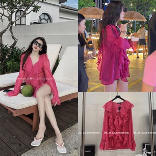 Video Ảnh Thật ✔  Áo Sơmi Tơ Bèo Hồng Tay Loe Khuy Đá Xịn Xò Form Giấu Quần Kèm Ảnh Thật Video