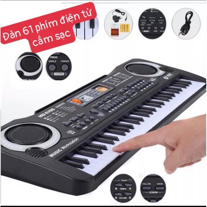 Đàn Piano điện tử Keyboard 61 Phím Kèm Mic+sạc cho bé