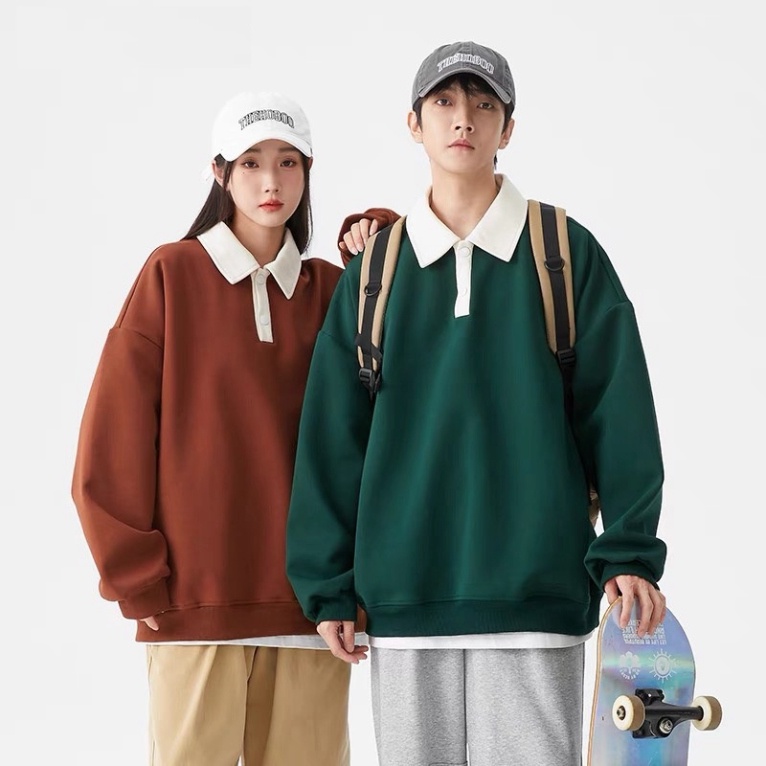 Áo polo dài tay sweater Unisex , Áo dáng rộng cổ bẻ tay dài phong cách Hàn Quốc | BigBuy360 - bigbuy360.vn