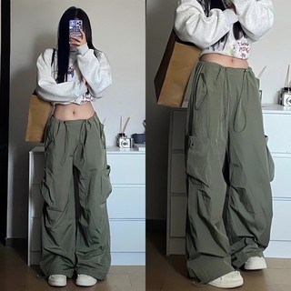 Quần Gió Túi Hộp Dây Rút Xanh Rêu Quần Cargo Pants