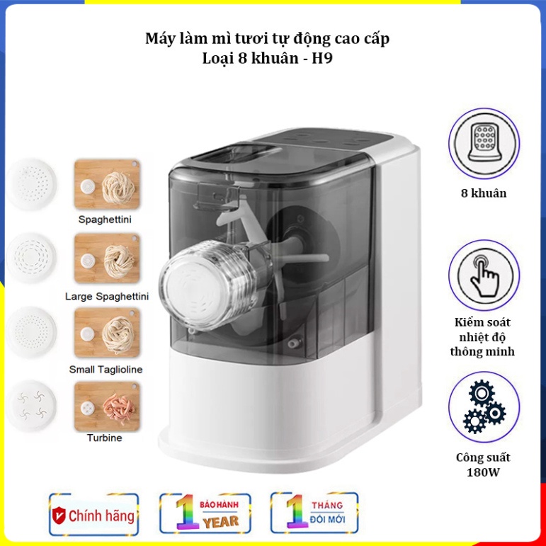 Máy làm mì sợi tươi, nui, đồ ăn vặt tự động H9 có 8 loại khuân mì sợi khác nhau .