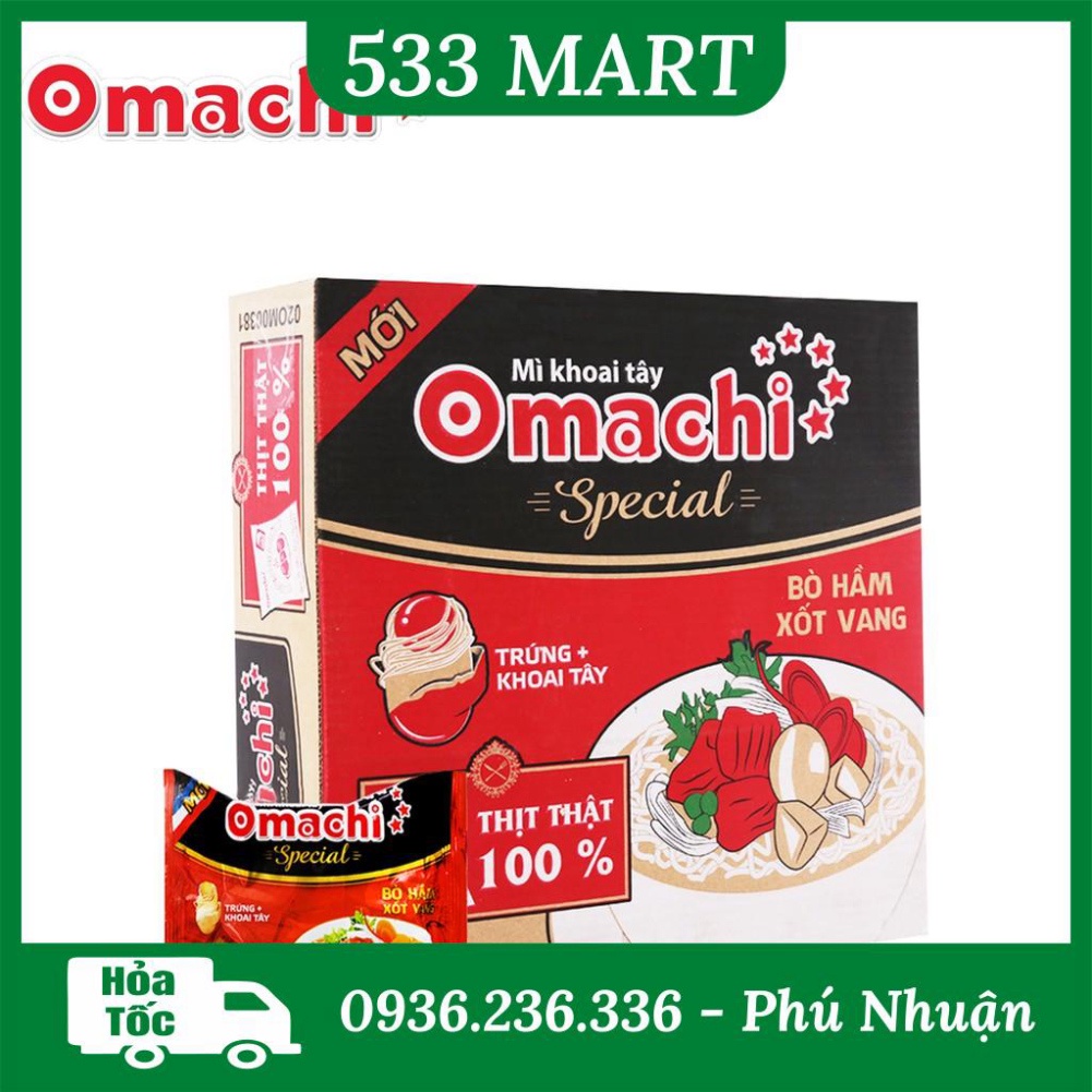 Thùng 30 Gói Mì Khoai Tây Bò Hầm Xốt Vang Omachi Special