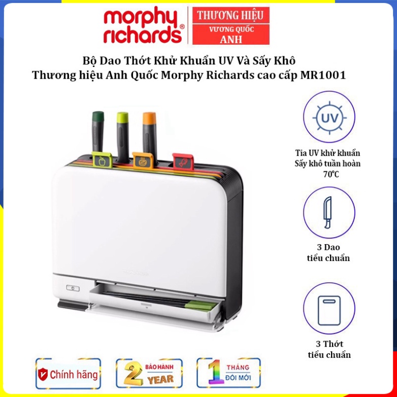 [ BẢO HÀNH 12 THÁNG] Bộ Dao Thớt Khử Khuẩn UV Và Sấy Khô 70ºC Morphy Richards MR1001 Công suất: 130W